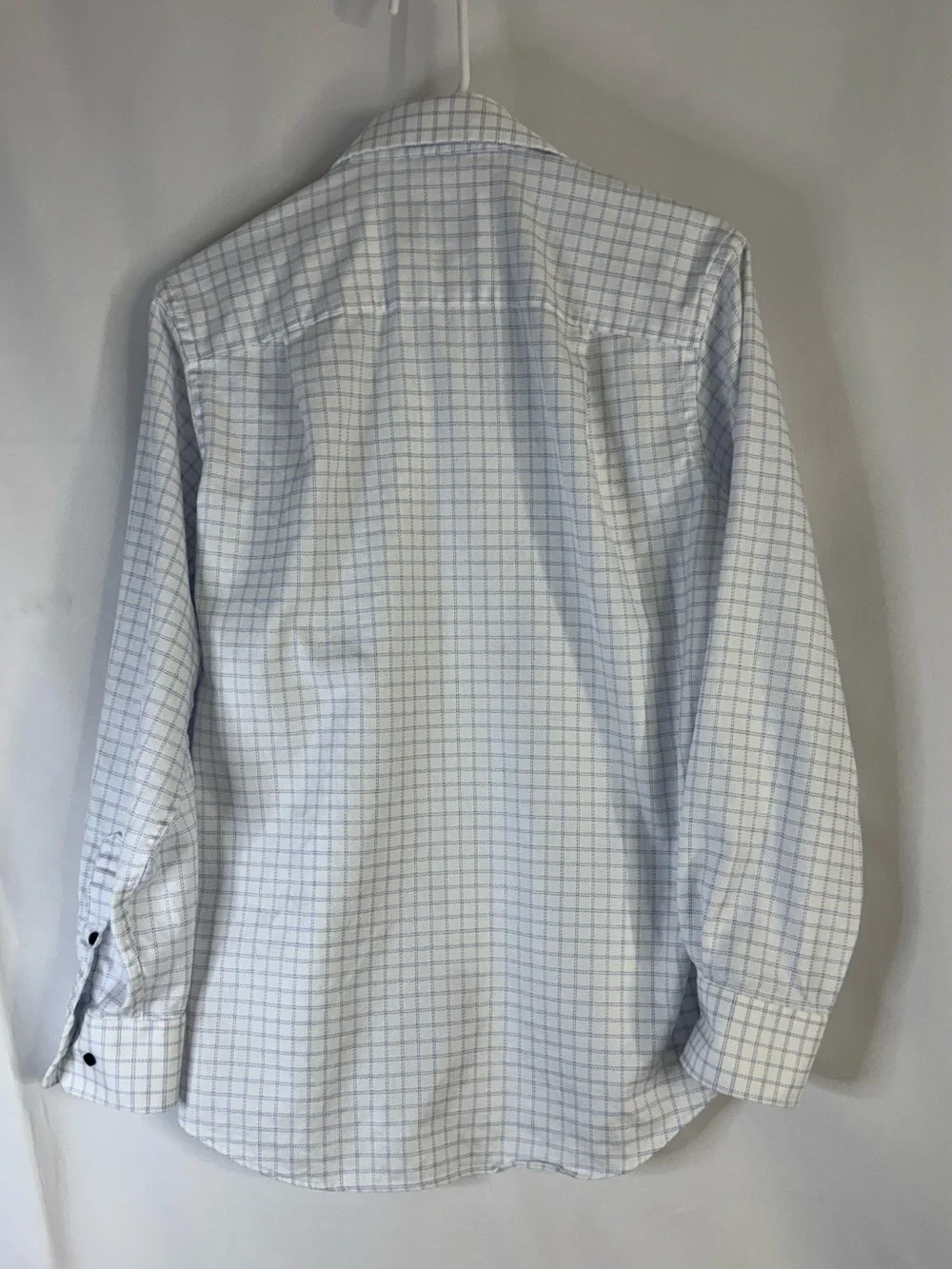 David‎ Donahue White Shirt with Light Blue Windowpane Check